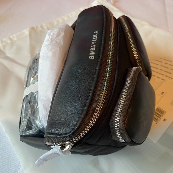 Bimba y Lola 🇪🇸 Black Leather Bumbag / Belt Bag BNWT - Picture 5 of 9
